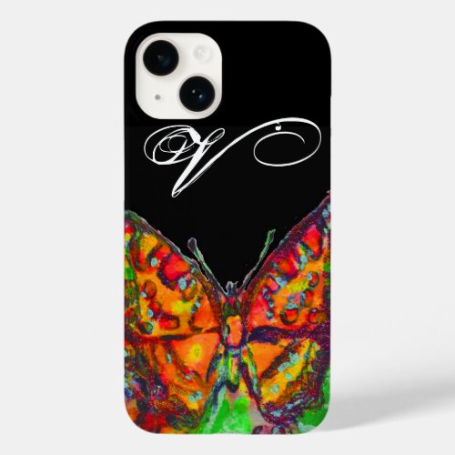 COLORFUL BUTTERFLY RED GOLD YELLOW MONOGRAM Black Case_Mate iPhone 14 Case