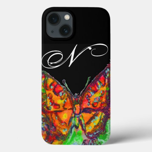 COLORFUL BUTTERFLY RED GOLD YELLOW MONOGRAM Black iPhone 13 Case