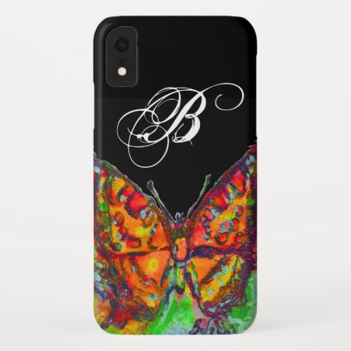 COLORFUL BUTTERFLY RED GOLD YELLOW MONOGRAM Black iPhone XR Case