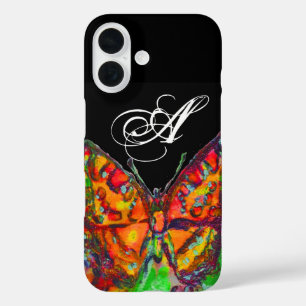 COLORFUL BUTTERFLY RED GOLD YELLOW MONOGRAM Black iPhone 16 Case