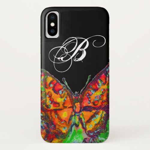 COLORFUL BUTTERFLY RED GOLD YELLOW MONOGRAM Black iPhone X Case