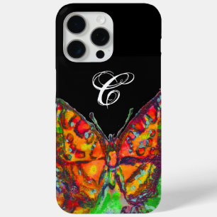 COLORFUL BUTTERFLY RED GOLD YELLOW MONOGRAM Black iPhone 15 Pro Max Case