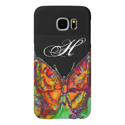 COLORFUL BUTTERFLY RED GOLD YELLOW MONOGRAM Black Samsung Galaxy S6 Case