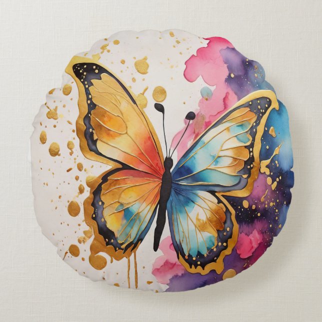 Colorful Butterfly Round Pillow (Front)