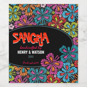 Colorful Butterfly Sangria Wedding Wine Label