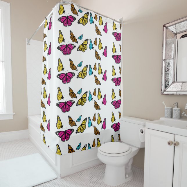 Colorful Butterfly Shower Curtain (In Situ)