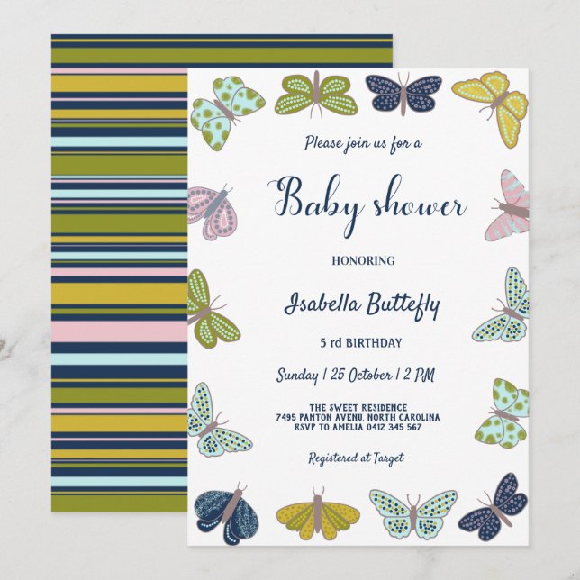 Colorful Butterfly Summer Baby Shower Invitation (Front/Back)