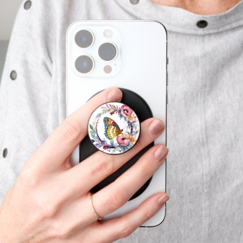 Colorful Butterfly surrounded with flower border PopSocket