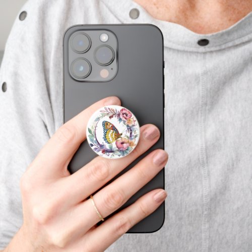 Colorful Butterfly surrounded with flower border PopSocket