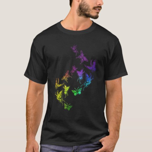 Colorful Butterfly Swarm Beautiful Flying Group Id T-Shirt