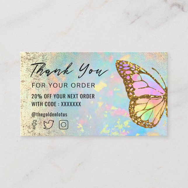 colorful butterfly thank you business card (Front)