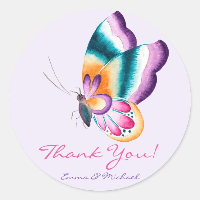 Colorful Butterfly | Thank You Wedding Stickers (Front)