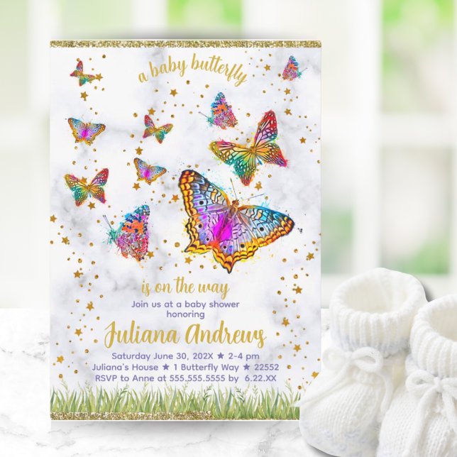 Colorful Butterfly Theme Elegant Baby Shower Invitation (Colorful Butterfly Theme Elegant Baby Shower Invitation)