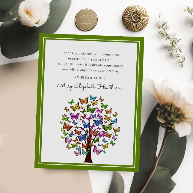 Colorful Butterfly Tree | Photo Funeral Thank You Card (Creator Uploaded)