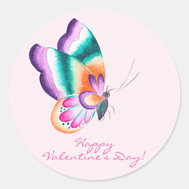 Colorful Butterfly | Valentine's Day  Classic Round Sticker (Front)