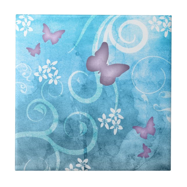 Colorful Butterfly Watercolor Painting Tile (Front)
