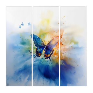 Colorful Butterfly Watercolor Triptych Wall Art