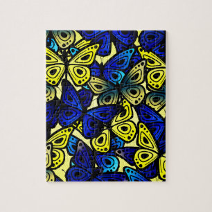 Colorful Butterfly Wings Yellow Blue Pattern Jigsaw Puzzle