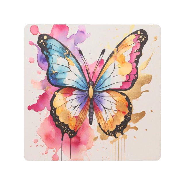 Colorful Butterfly with Artistic Splash Metal Print (Front)