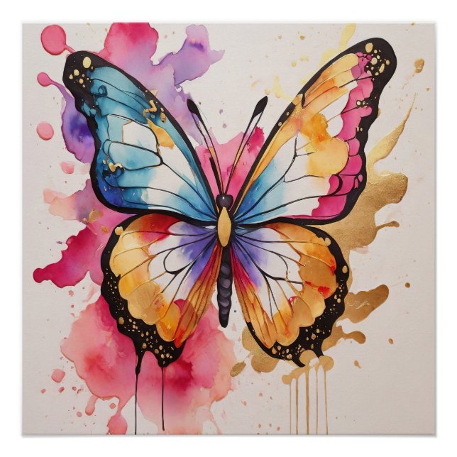 Colorful Butterfly with Artistic Splash Poster (Front)