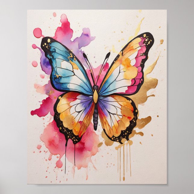 Colorful Butterfly with Artistic Splash Poster (Front)