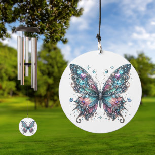 Colorful butterfly with gemstones wind chime