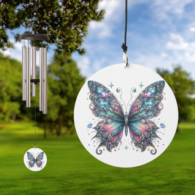 Colorful butterfly with gemstones wind chime  (Outdoor)