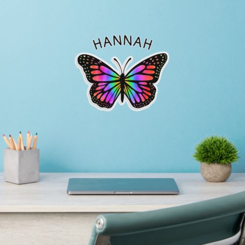 Colorful Butterfly with Girls Name Wall Decal