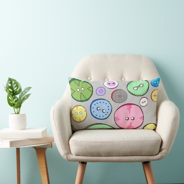 Colorful Button Illustration Lumbar Pillow (Chair)