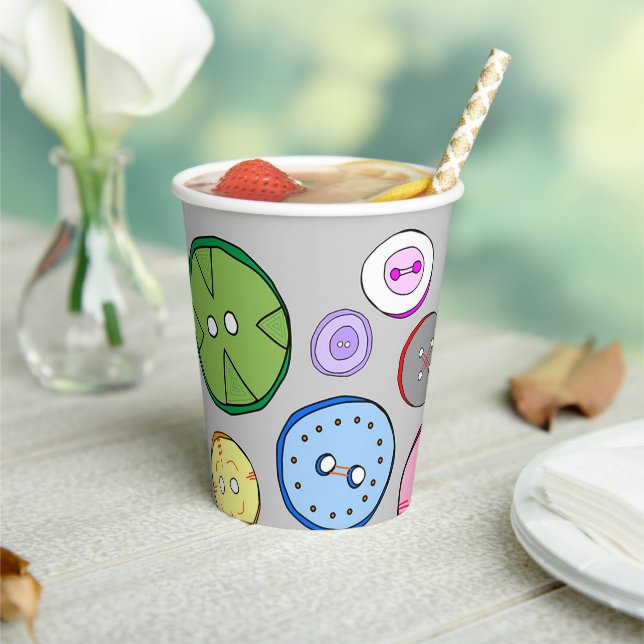 Colorful Button Illustration Paper Cups (Insitu)