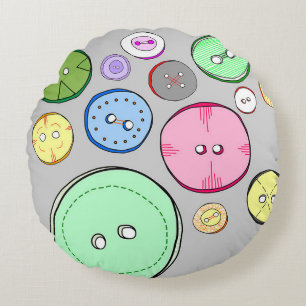 Colorful Button Illustration Round Pillow