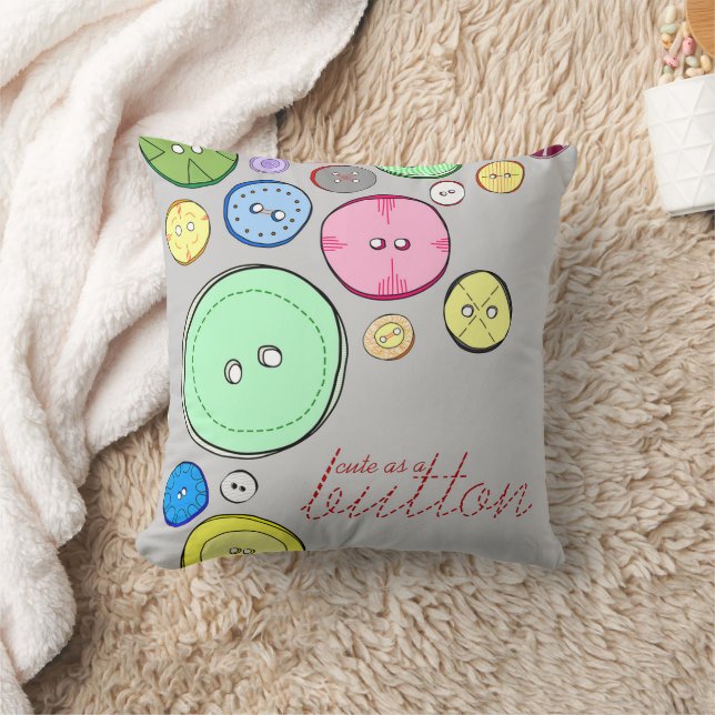Colorful Button Illustration Throw Pillow (Blanket)
