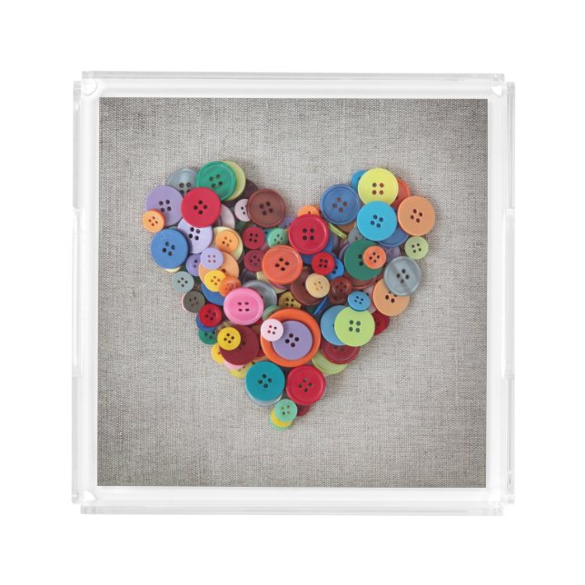 Colorful Buttons Heart Acrylic Tray (Front)