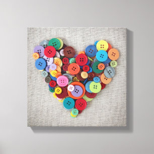 Colorful Buttons Heart Canvas Print