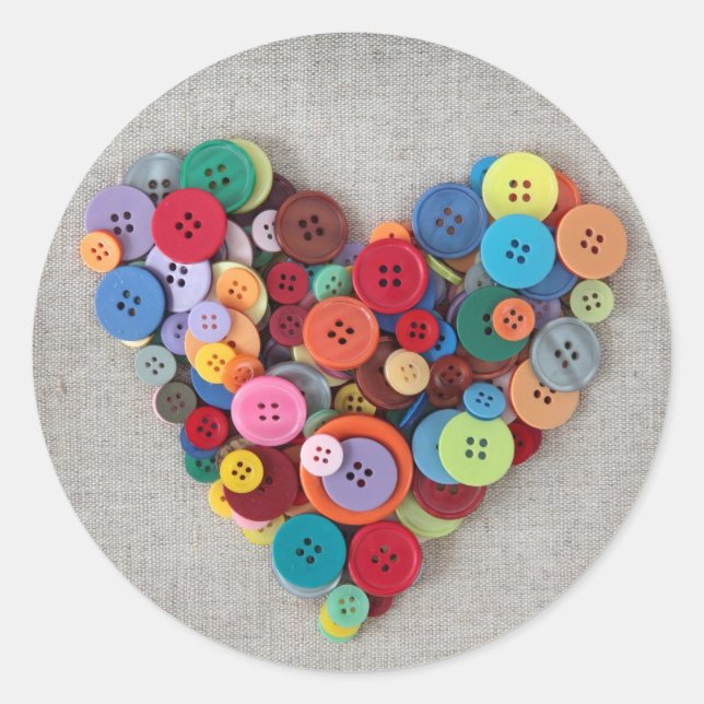 Colorful Buttons Heart Classic Round Sticker (Front)