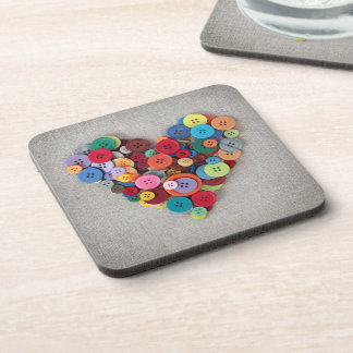 Colorful Buttons Heart Coaster