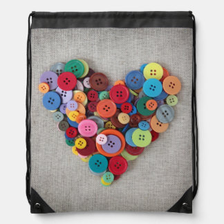 Colorful Buttons Heart Drawstring Bag