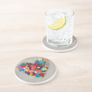 Colorful Buttons Heart Drink Coaster