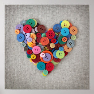 Colorful Buttons Heart Poster