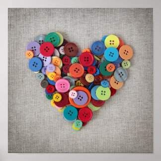 Colorful Buttons Heart Poster