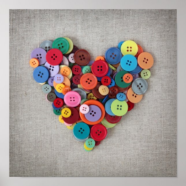 Colorful Buttons Heart Poster (Front)
