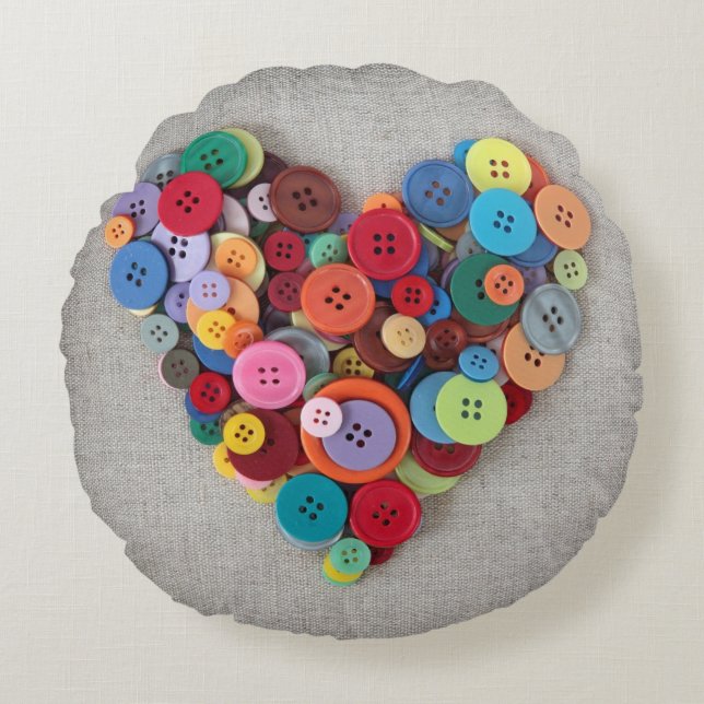 Colorful Buttons Heart Round Pillow (Front)
