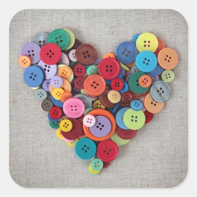 Colorful Buttons Heart Square Sticker (Front)