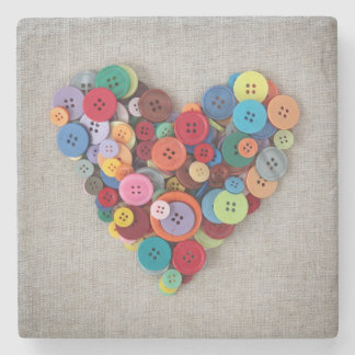 Colorful Buttons Heart Stone Coaster