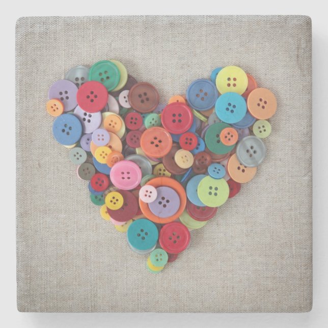 Colorful Buttons Heart Stone Coaster (Front)