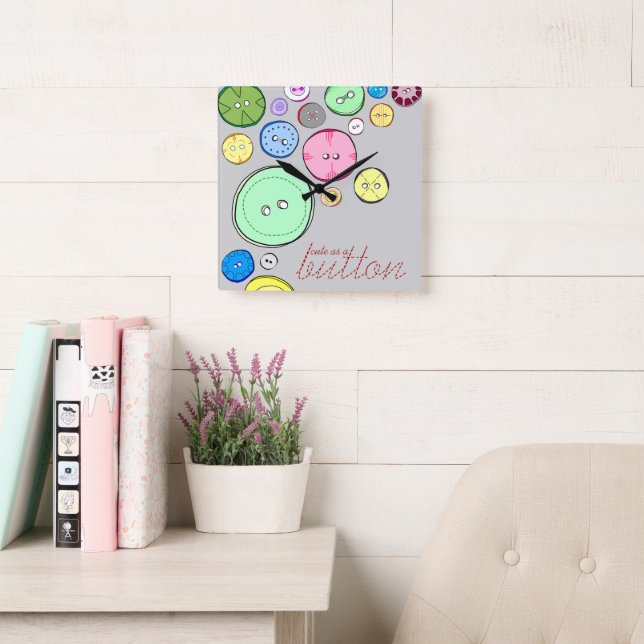 Colorful Buttons Illustration Square Wall Clock (Reading Room)
