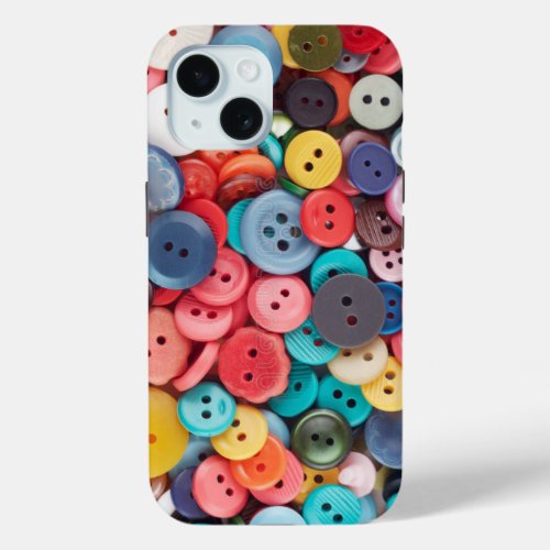 Colorful buttons in every size iPhone 15 case