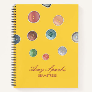 Colorful buttons seamstress yellow notebook