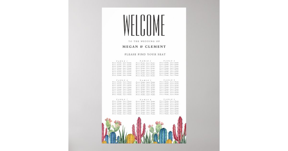 Colorful Cacti 9 Table Seating Chart Zazzle