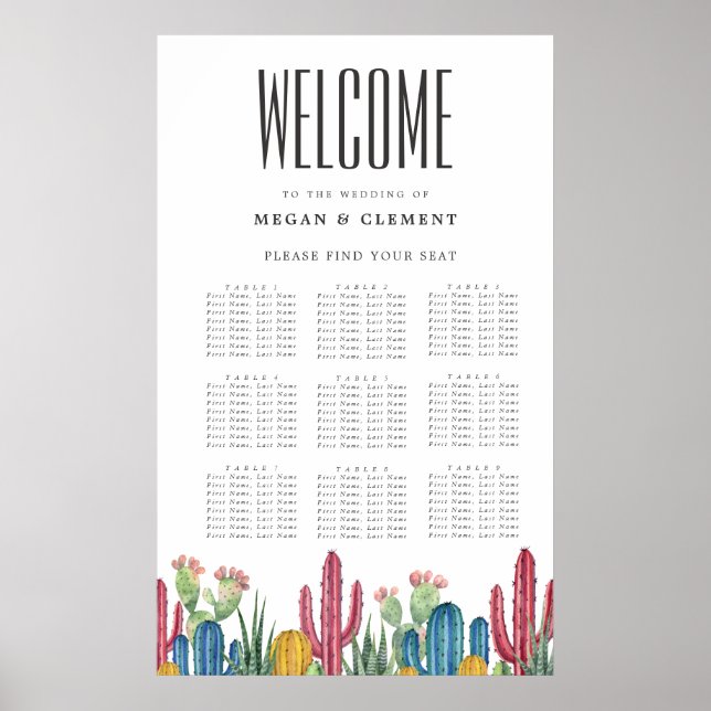 Colorful Cacti | 9 Table Seating Chart (Front)